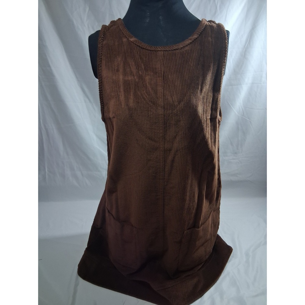 Fashion Brown Corduroy Pinafore Jumper Dress QSH-0744 Size M